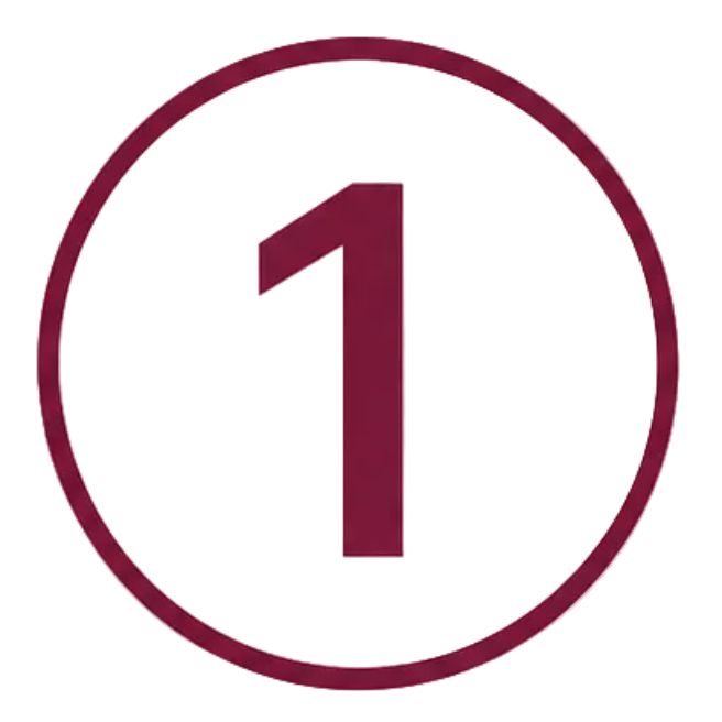 A simple dark burgundy circle containing the number 1, centered on a plain white background.