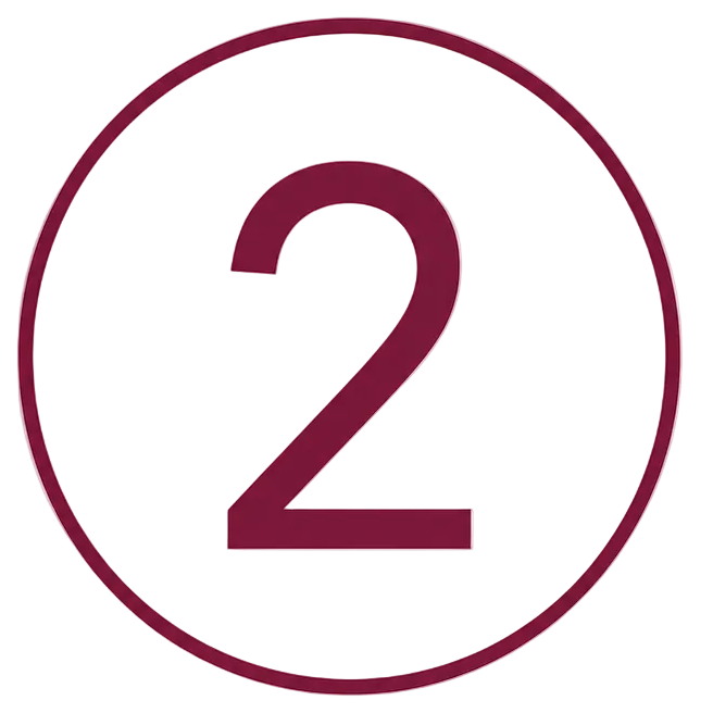 A dark burgundy number 2 centered inside a thin burgundy circle on a plain white background.