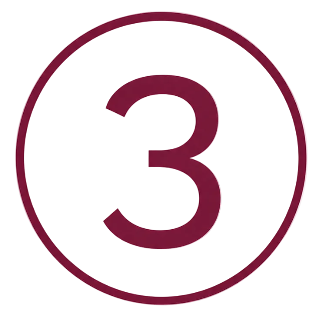 A dark burgundy number 3 centered inside a matching burgundy circle on a plain white background.