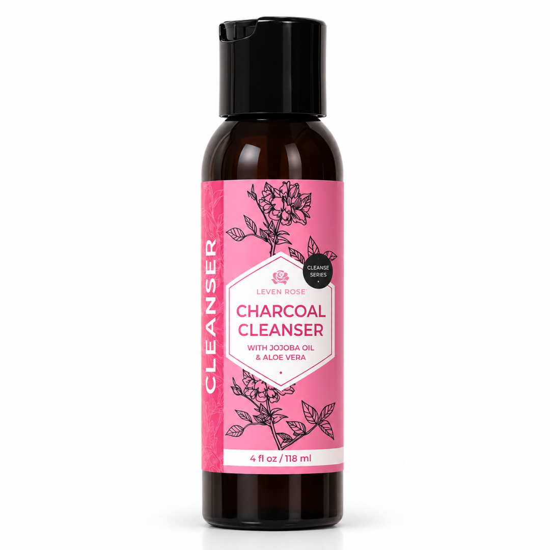charcoal cleanser bottle with pink label