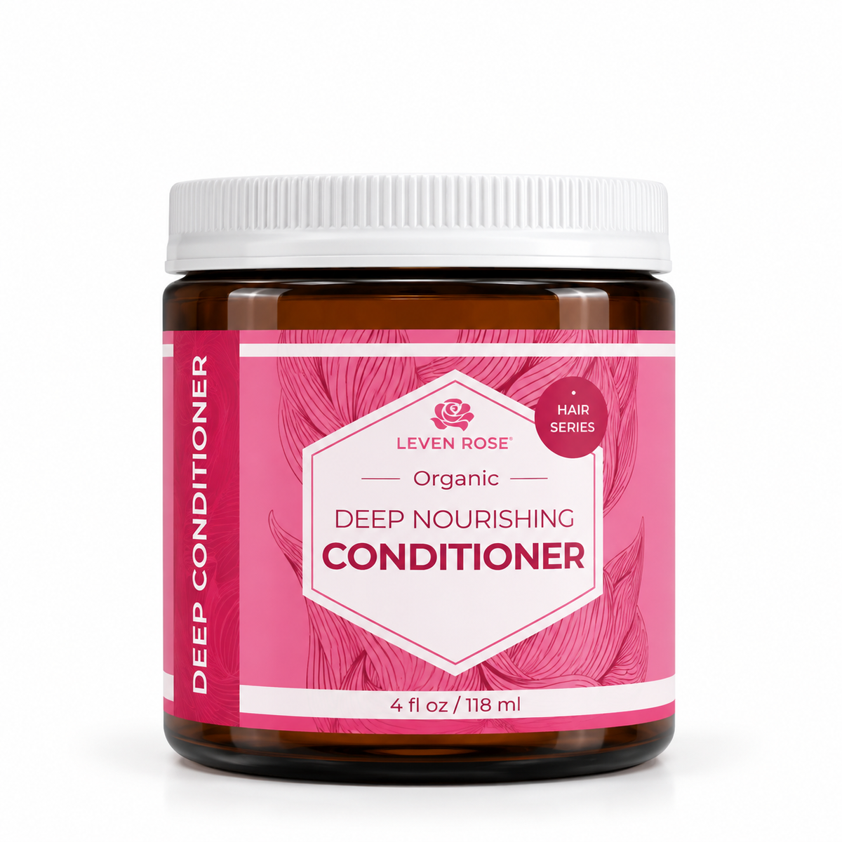 image of deep conditioner bottle with a pink label and white lid