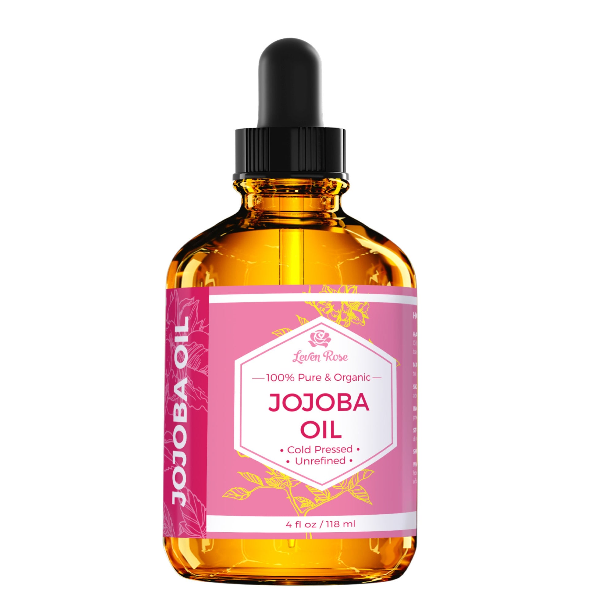 Jojoba Oil by Leven Rose, Cold Pressed Moisturizer for Hair, Skin and Nails, 4oz