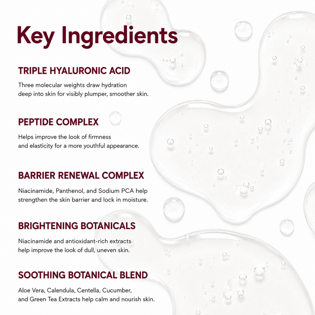 key ingredients for triple HA serum listed out