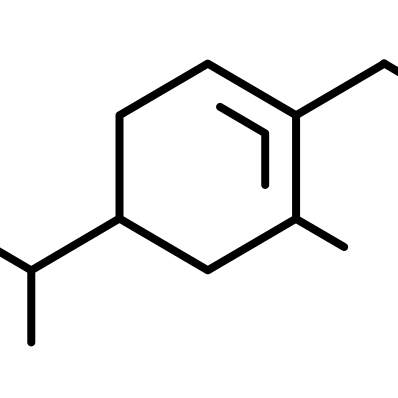 A black chemical structure diagram of a terpene-like molecule on a plain white background.