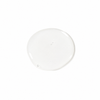 A single glossy, translucent clear gel or liquid droplet centered on a solid white background.